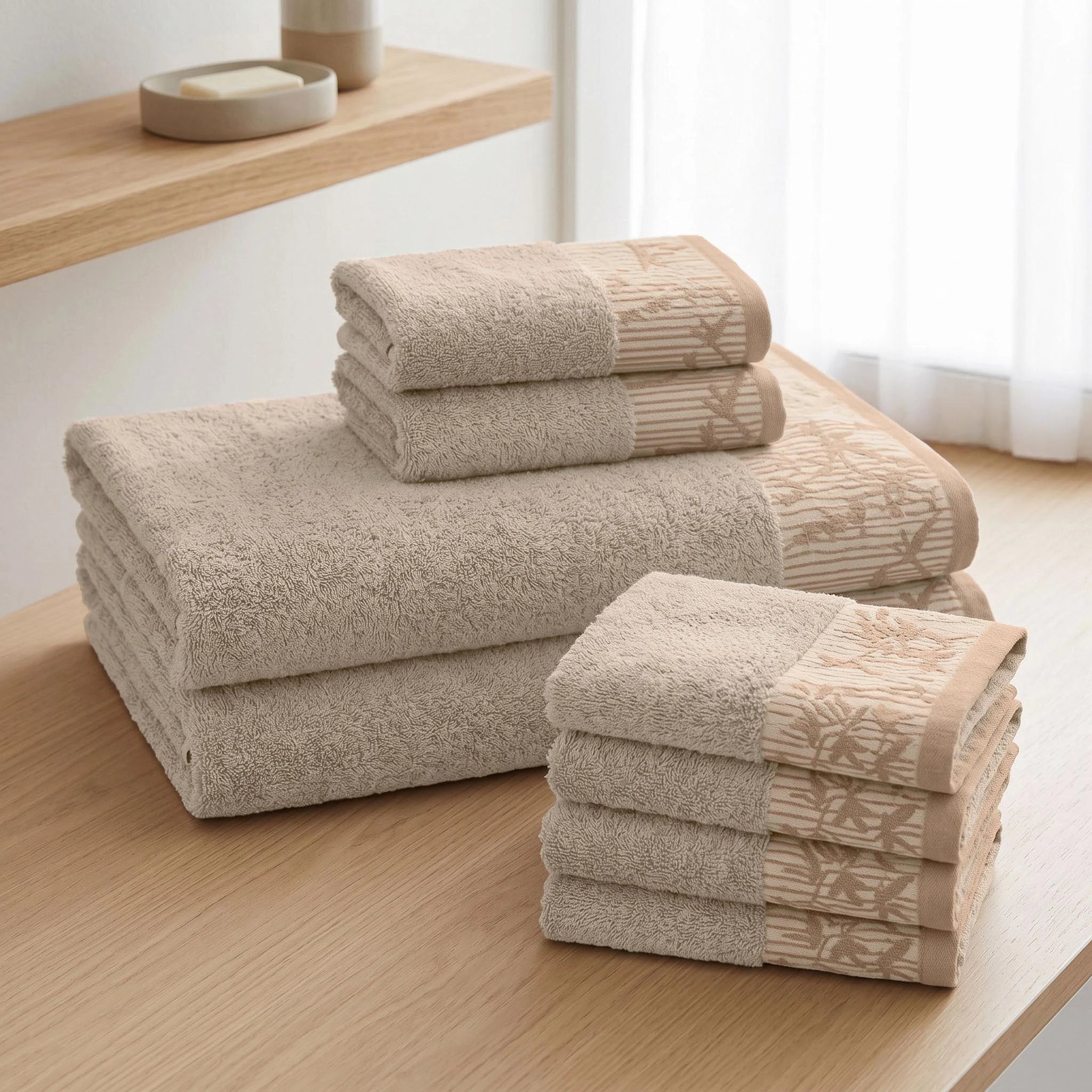 Wisteria Floral Jacquard 8-Piece Cotton Towel Set – Medium Weight Bathroom Towels