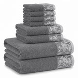Wisteria Floral Jacquard 8-Piece Cotton Towel Set – Medium Weight Bathroom Towels