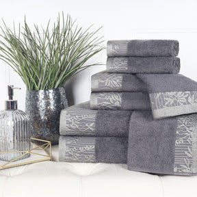 Superior Wisteria Cotton Floral Jacquard 8 Piece Towel Set - Grey