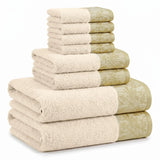 Wisteria Floral Jacquard 8-Piece Cotton Towel Set – Medium Weight Bathroom Towels