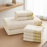 Wisteria Floral Jacquard 8-Piece Cotton Towel Set – Medium Weight Bathroom Towels