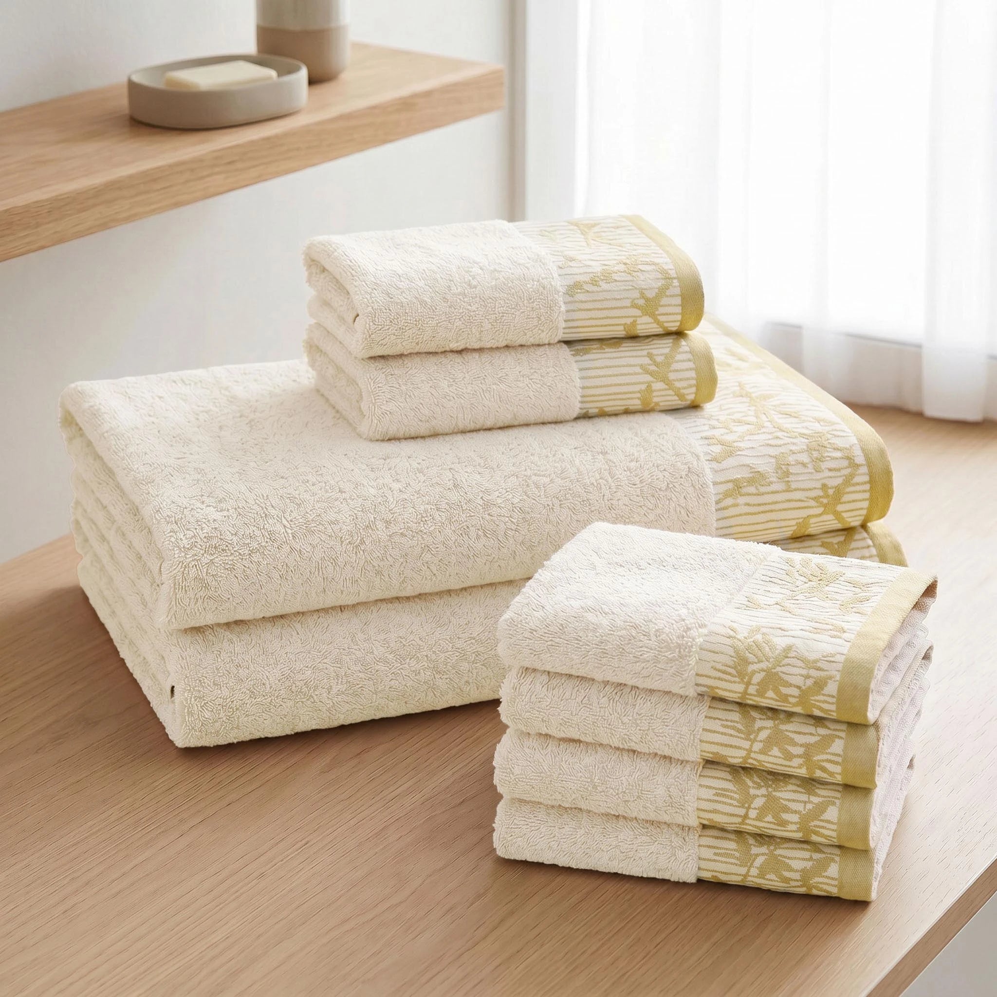 Wisteria Floral Jacquard 8-Piece Cotton Towel Set – Medium Weight Bathroom Towels