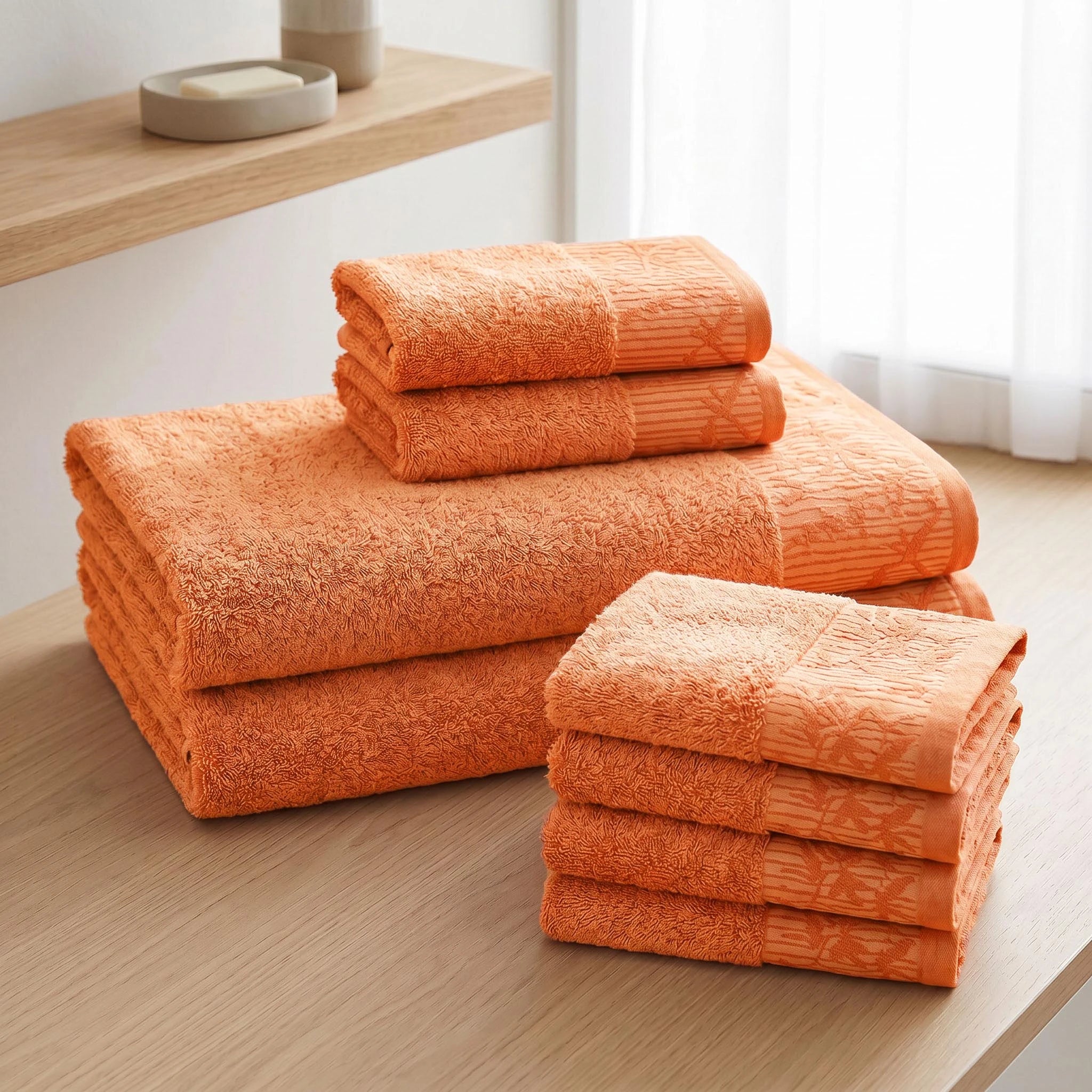 Wisteria Floral Jacquard 8-Piece Cotton Towel Set – Medium Weight Bathroom Towels