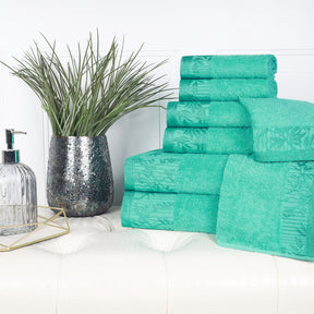 Superior Wisteria Cotton Floral Jacquard 8 Piece Towel Set - Turquoise