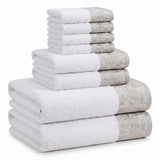 Wisteria Floral Jacquard 8-Piece Cotton Towel Set – Medium Weight Bathroom Towels