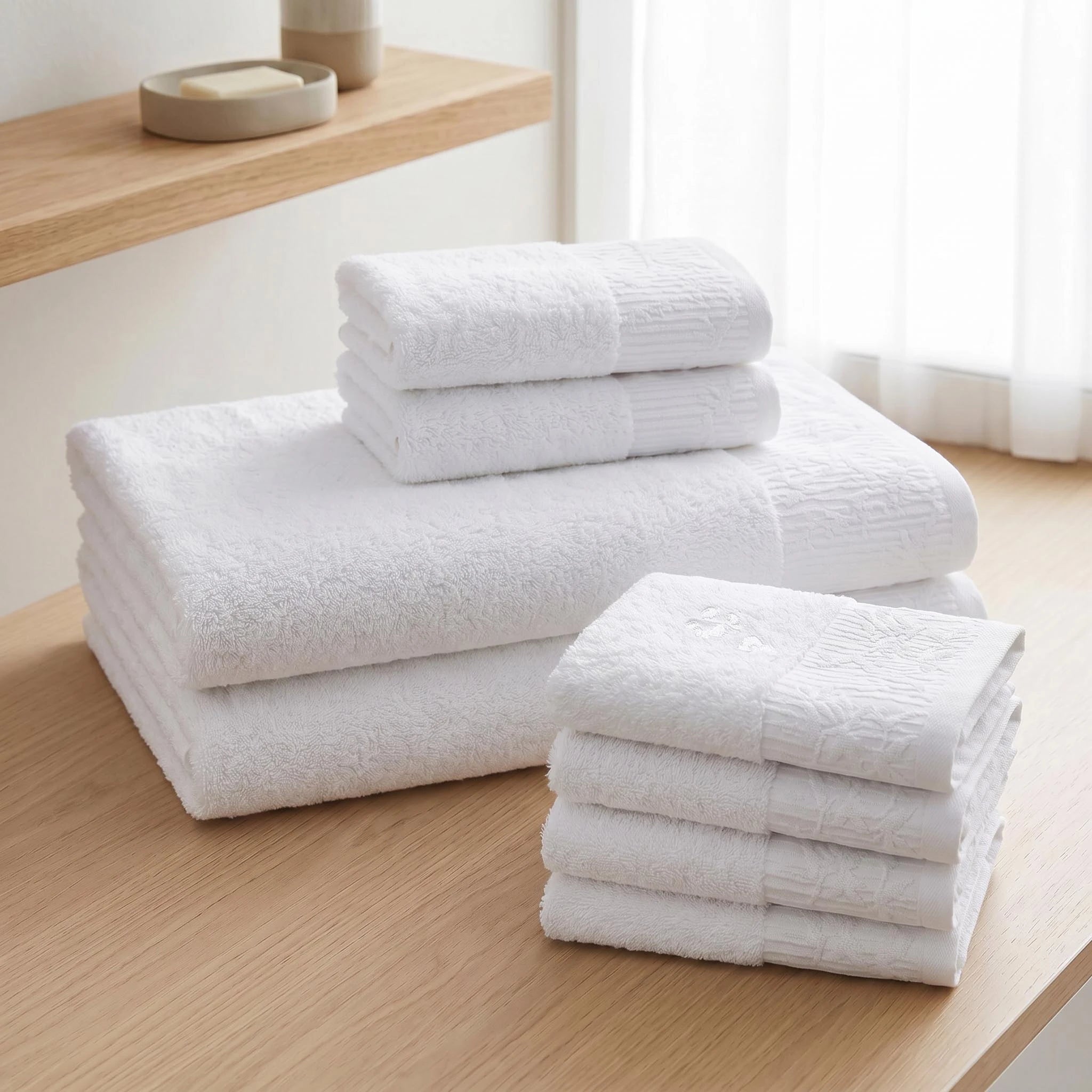 Wisteria Floral Jacquard 8-Piece Cotton Towel Set – Medium Weight Bathroom Towels