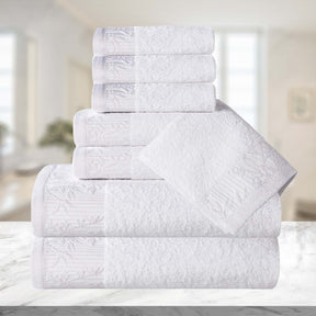 Superior Wisteria Cotton Floral Jacquard 8 Piece Towel Set -White/White