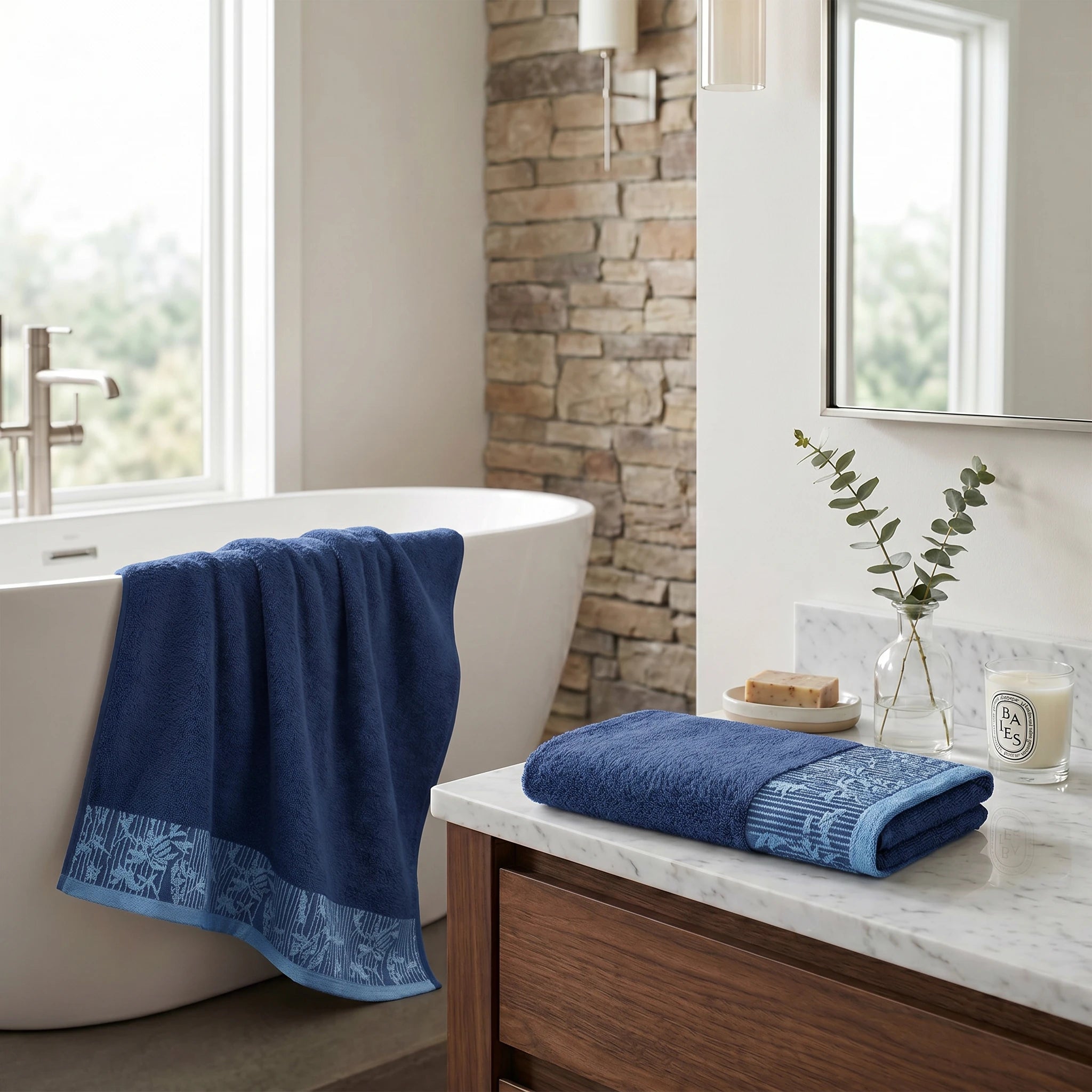 Wisteria Floral Jacquard Cotton Bath Towels – Absorbent Medium Weight Full Body Towels