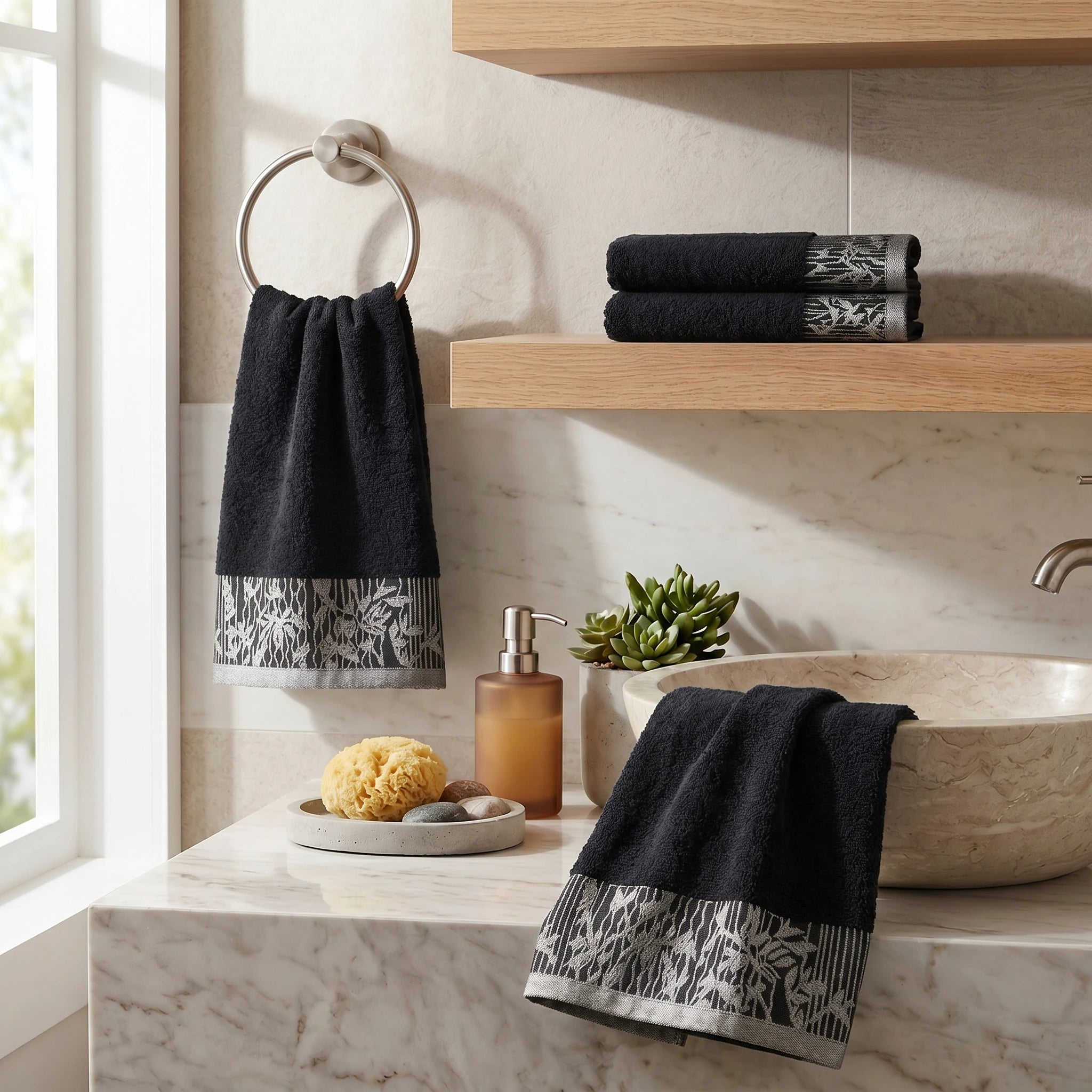 Wisteria Floral Jacquard Cotton Hand Towels – 4-Piece Hand Towel Set