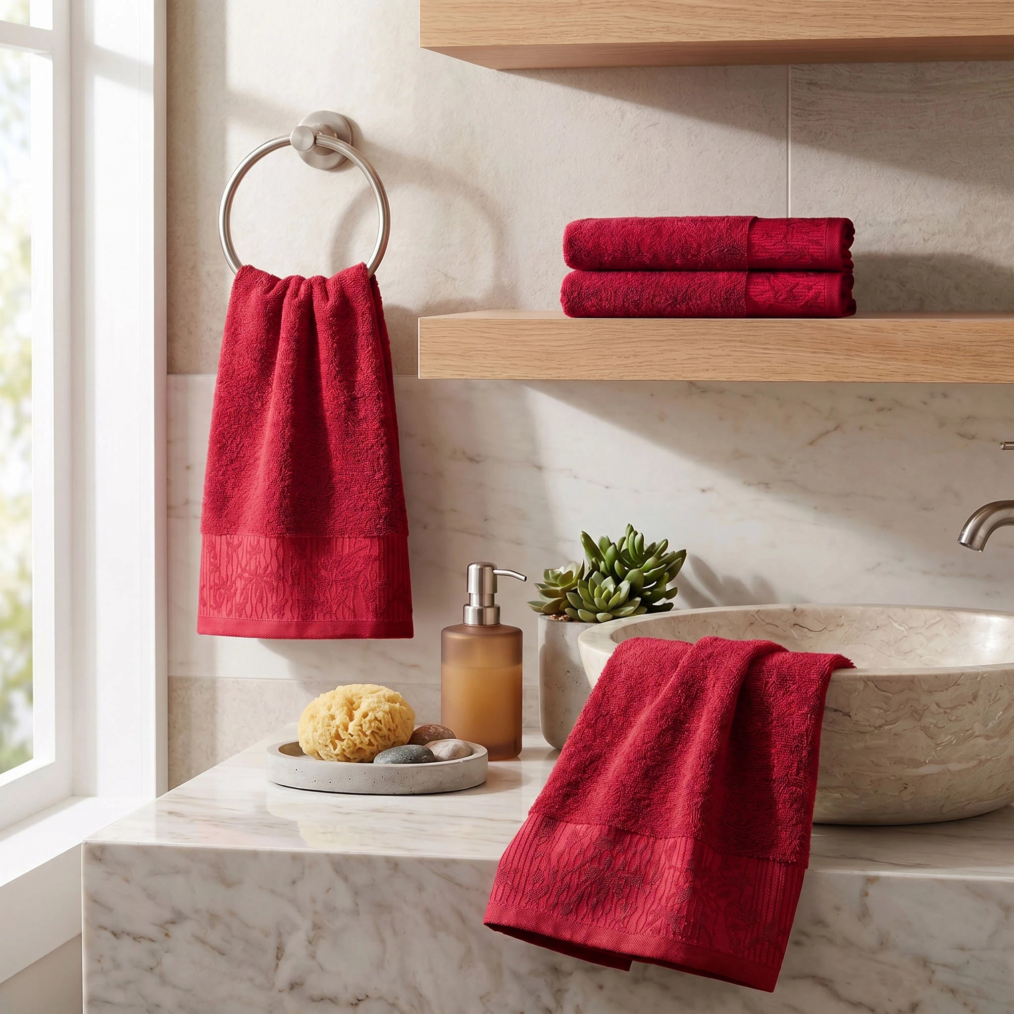 Wisteria Floral Jacquard Cotton Hand Towels – 4-Piece Hand Towel Set