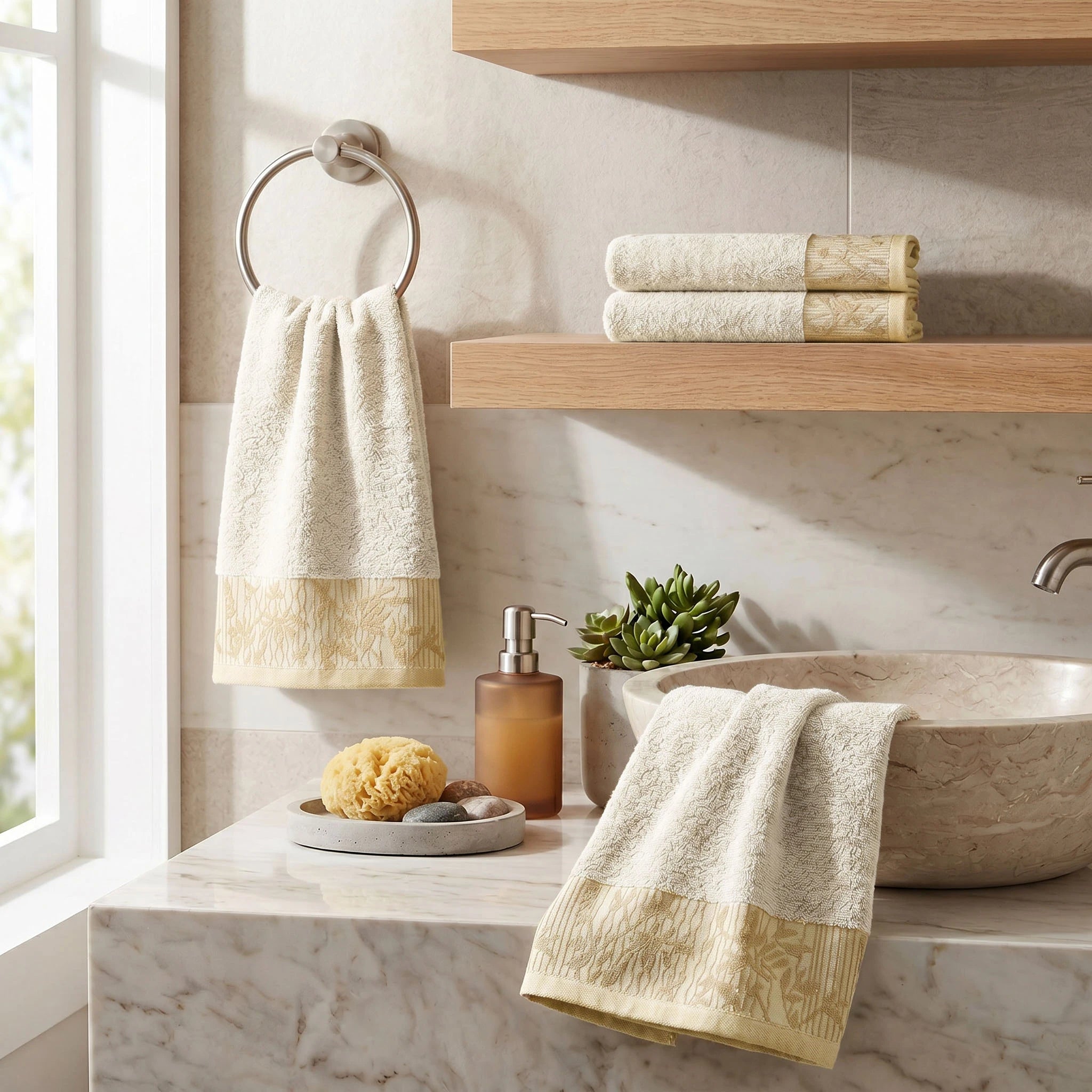 Wisteria Floral Jacquard Cotton Hand Towels – 4-Piece Hand Towel Set