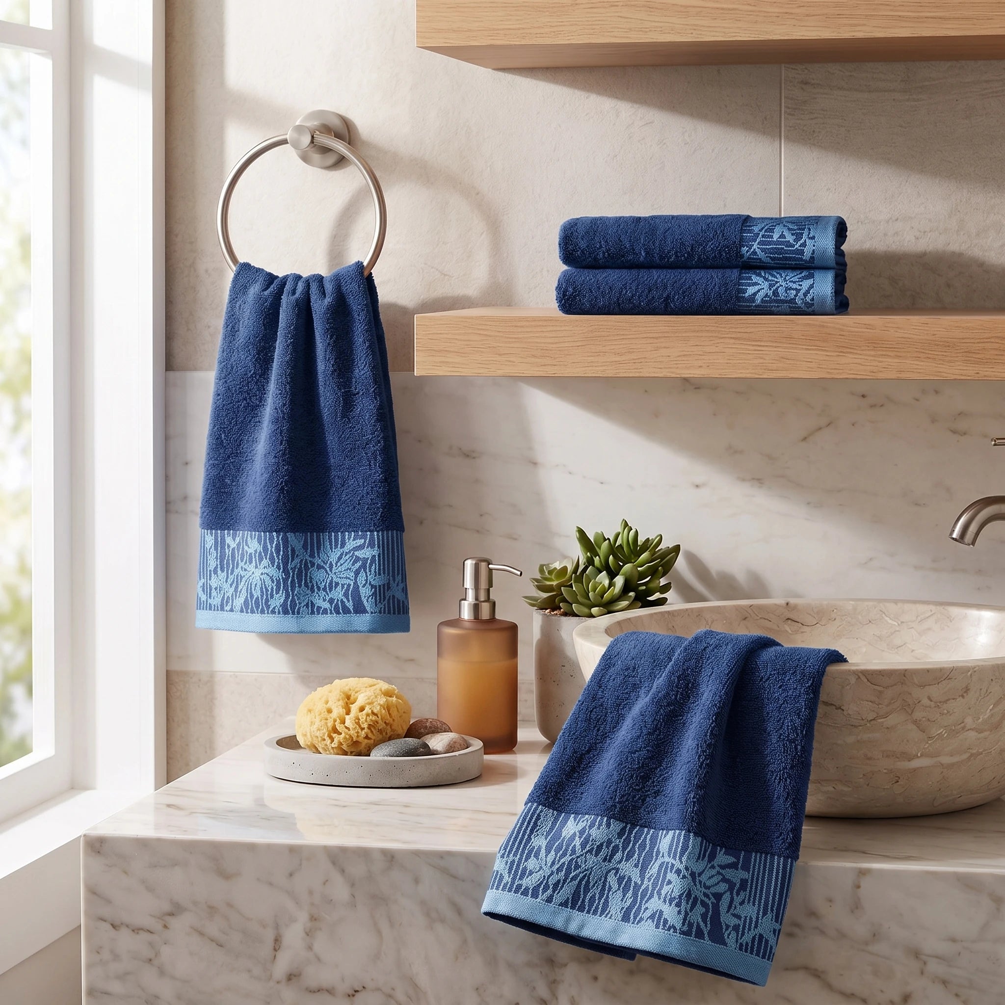 Wisteria Floral Jacquard Cotton Hand Towels – 4-Piece Hand Towel Set