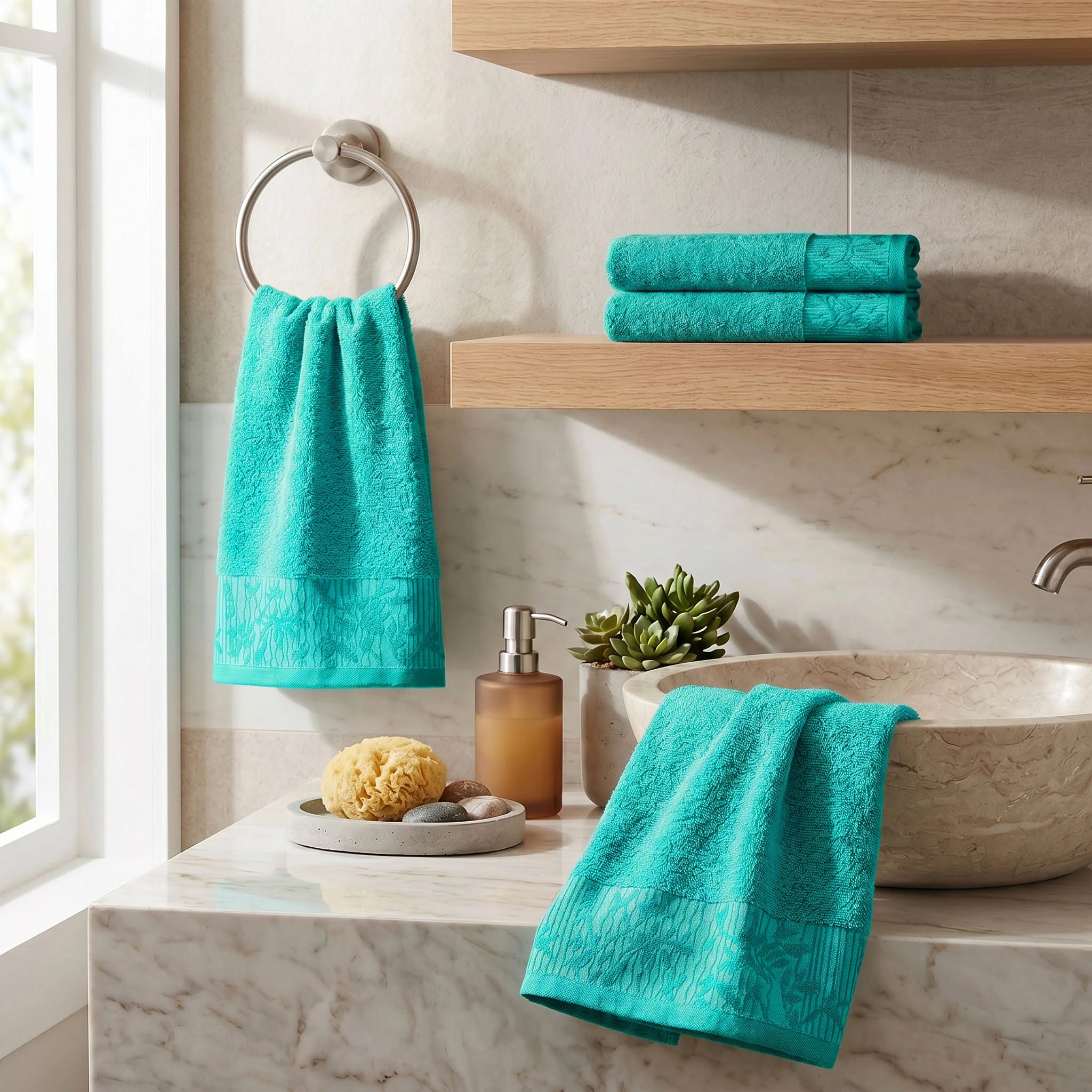 Wisteria Floral Jacquard Cotton Hand Towels – 4-Piece Hand Towel Set