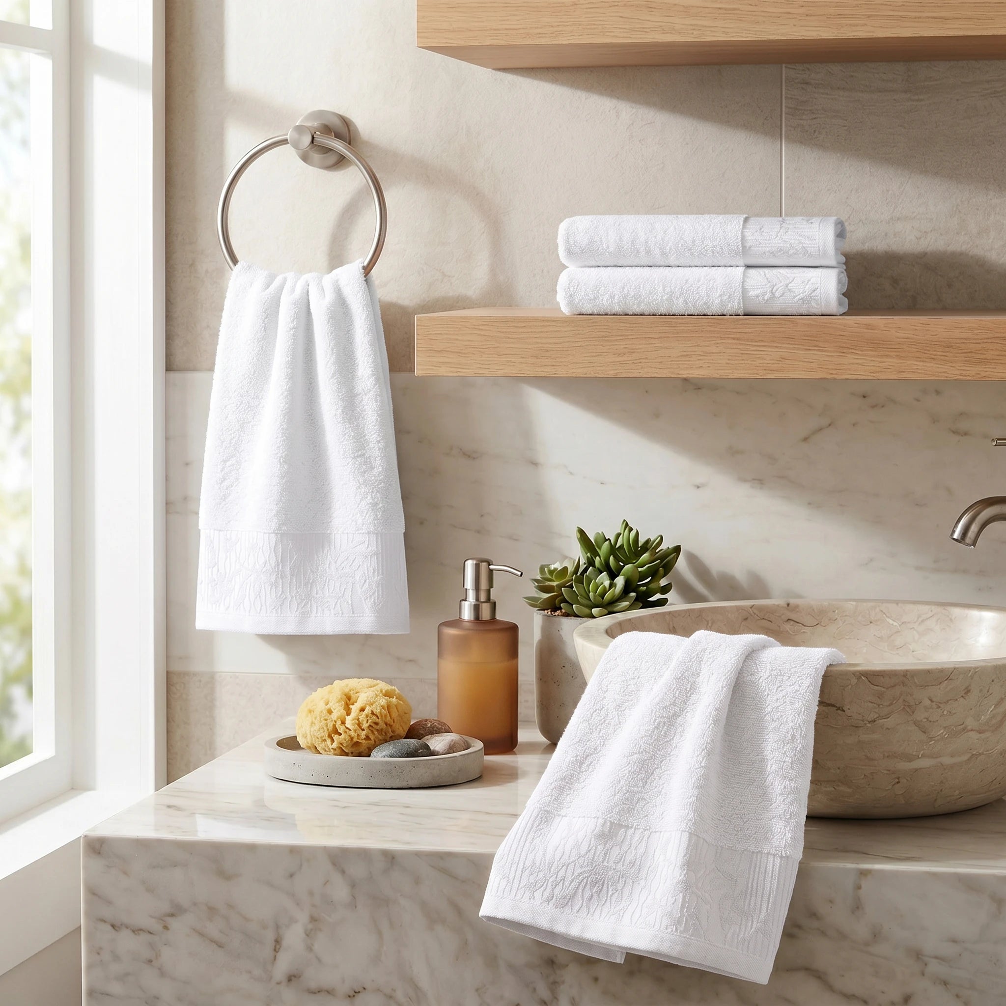 Wisteria Floral Jacquard Cotton Hand Towels – 4-Piece Hand Towel Set