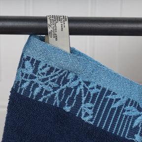 Superior Wisteria Cotton Floral Jacquard 8 Piece Towel Set -  Navy Blue