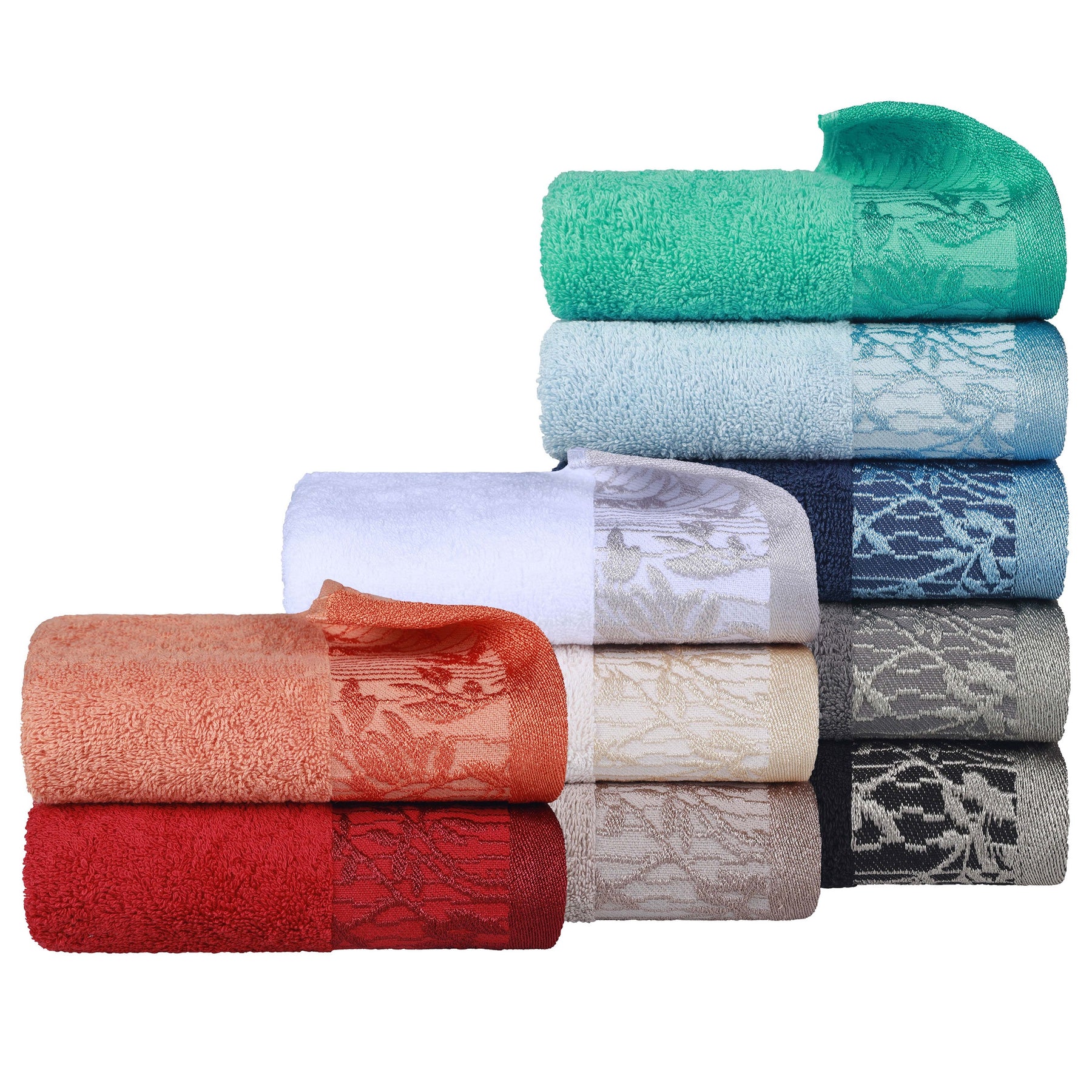 Wisteria Cotton Floral Embroidered Jacquard Border Bath Towel - Turquoise