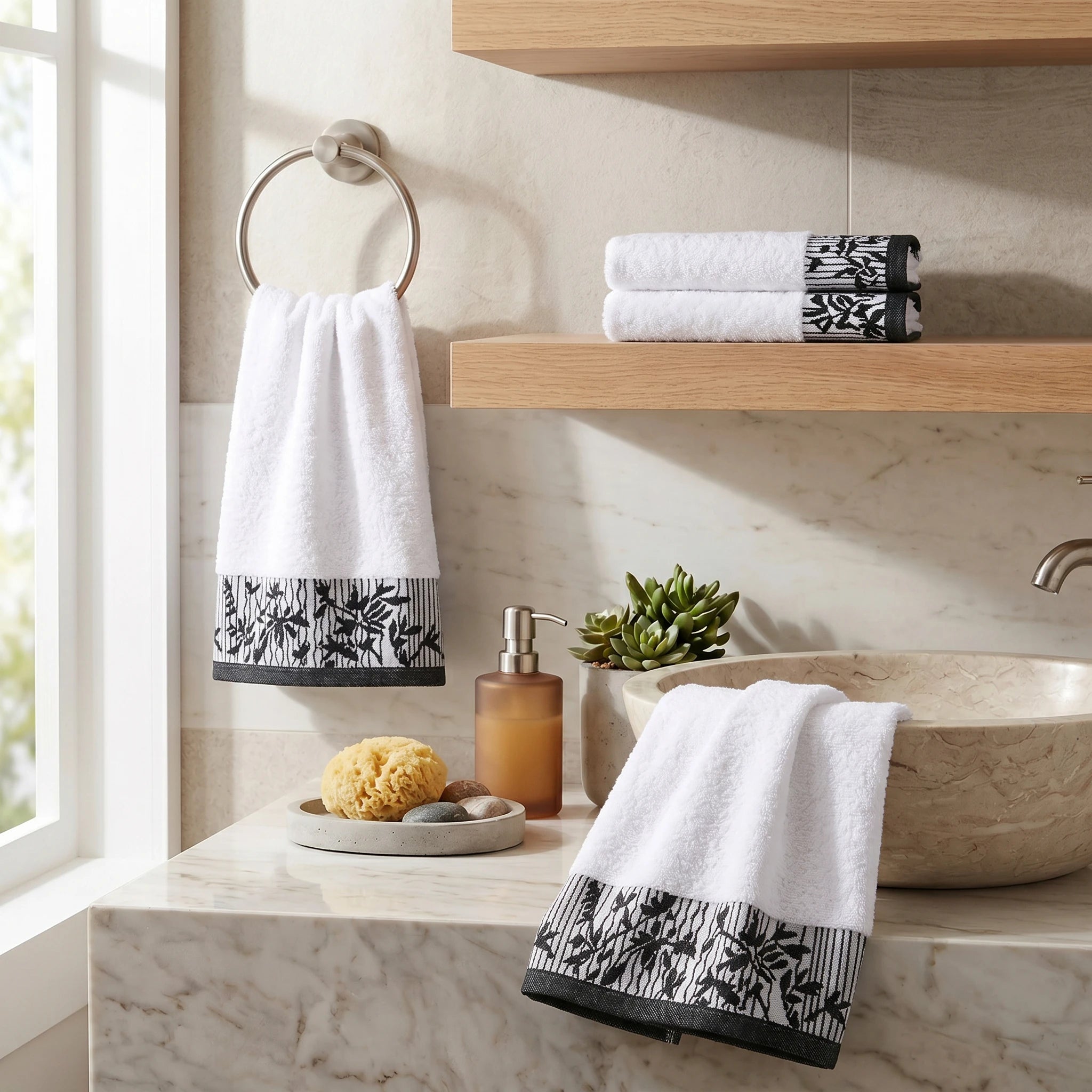 Wisteria Floral Jacquard Cotton Hand Towels – 4-Piece Hand Towel Set