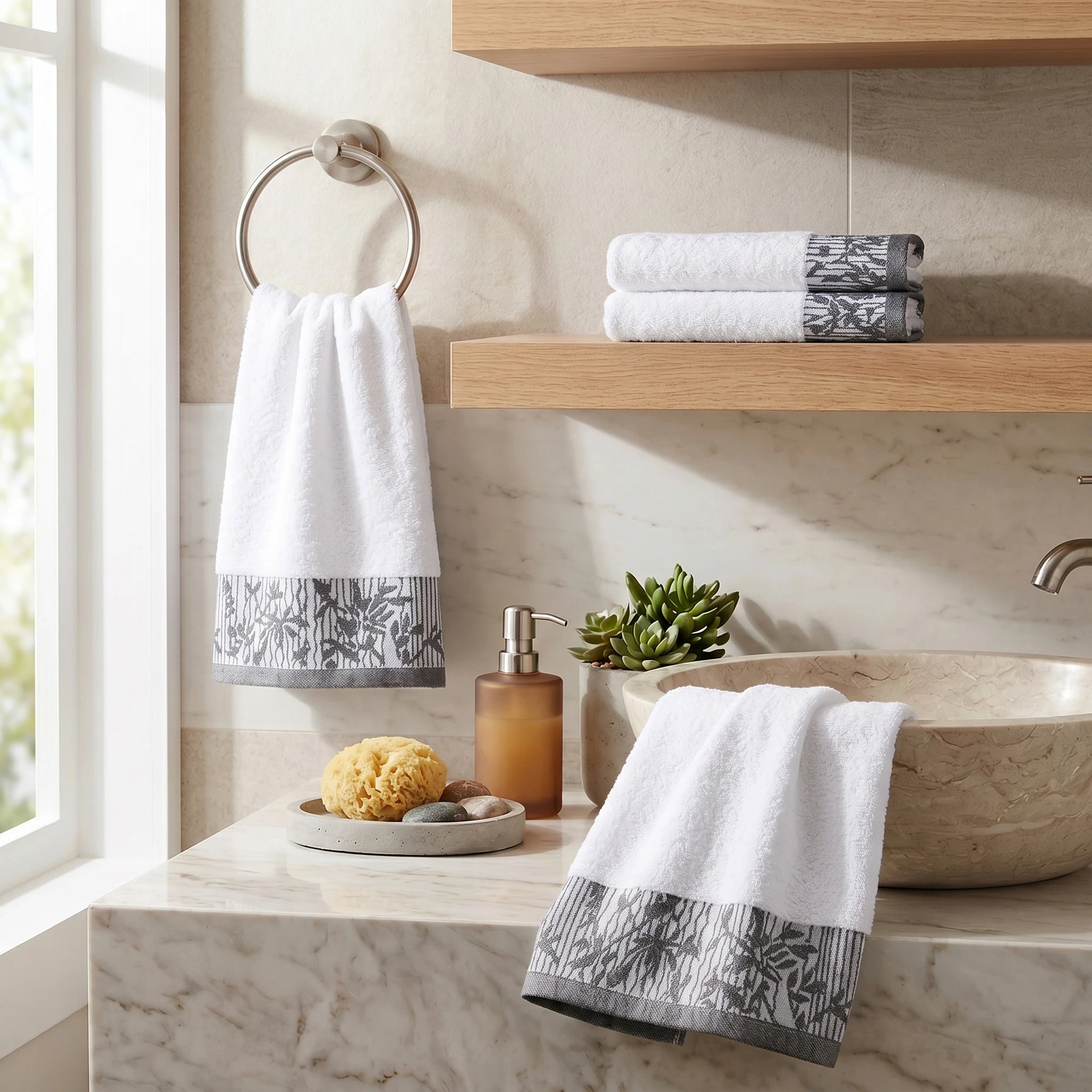 Wisteria Floral Jacquard Cotton Hand Towels – 4-Piece Hand Towel Set