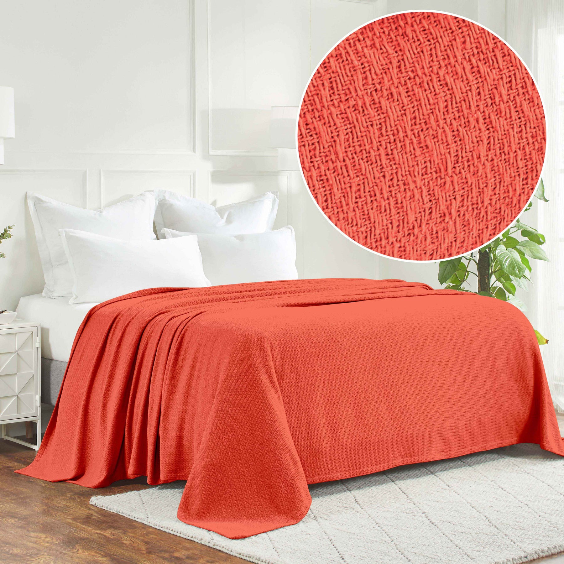 Waffle Weave Honeycomb Knit Soft Solid Textured Cotton Blanket - Coral