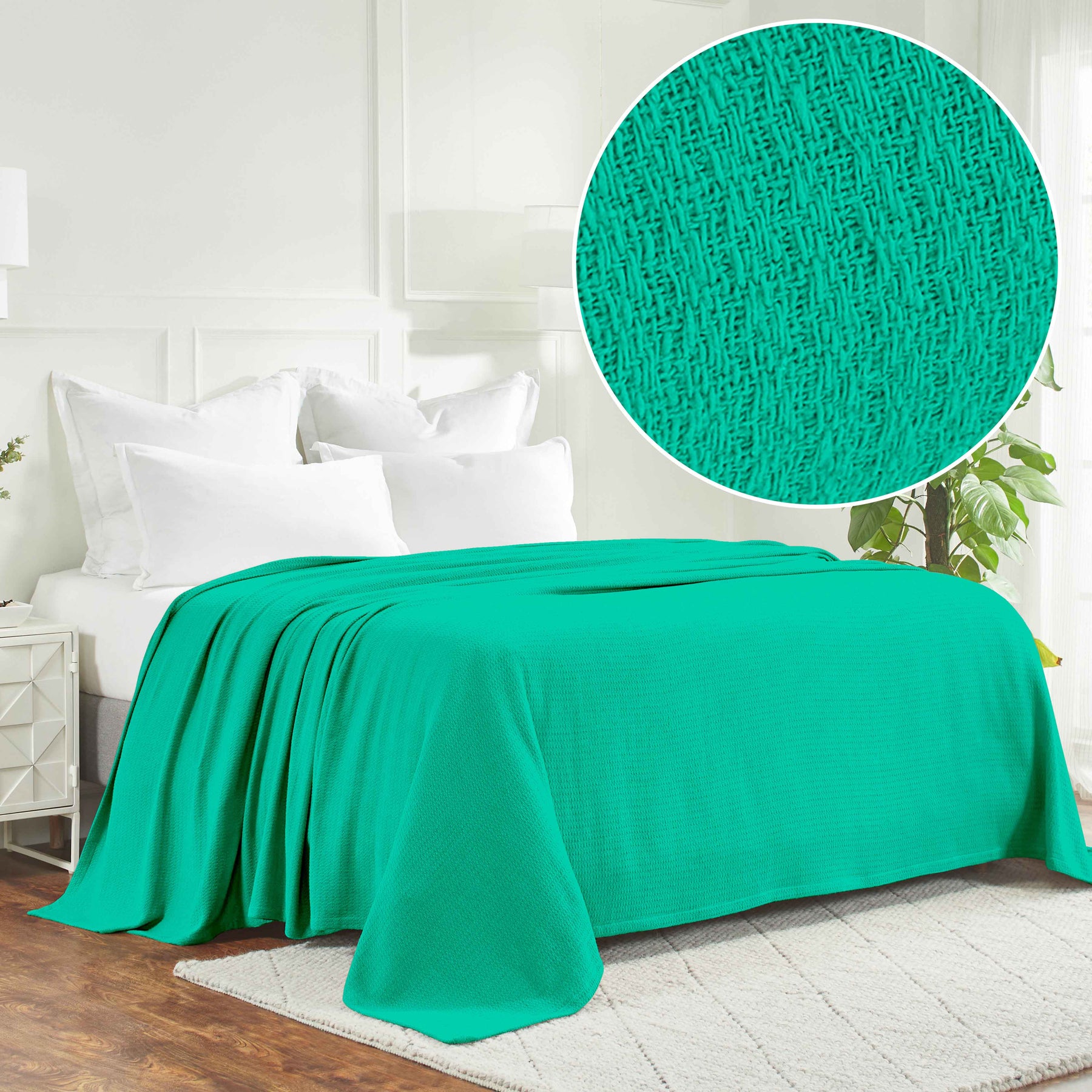 Waffle Weave Honeycomb Knit Soft Solid Textured Cotton Blanket - Gumdrop Green