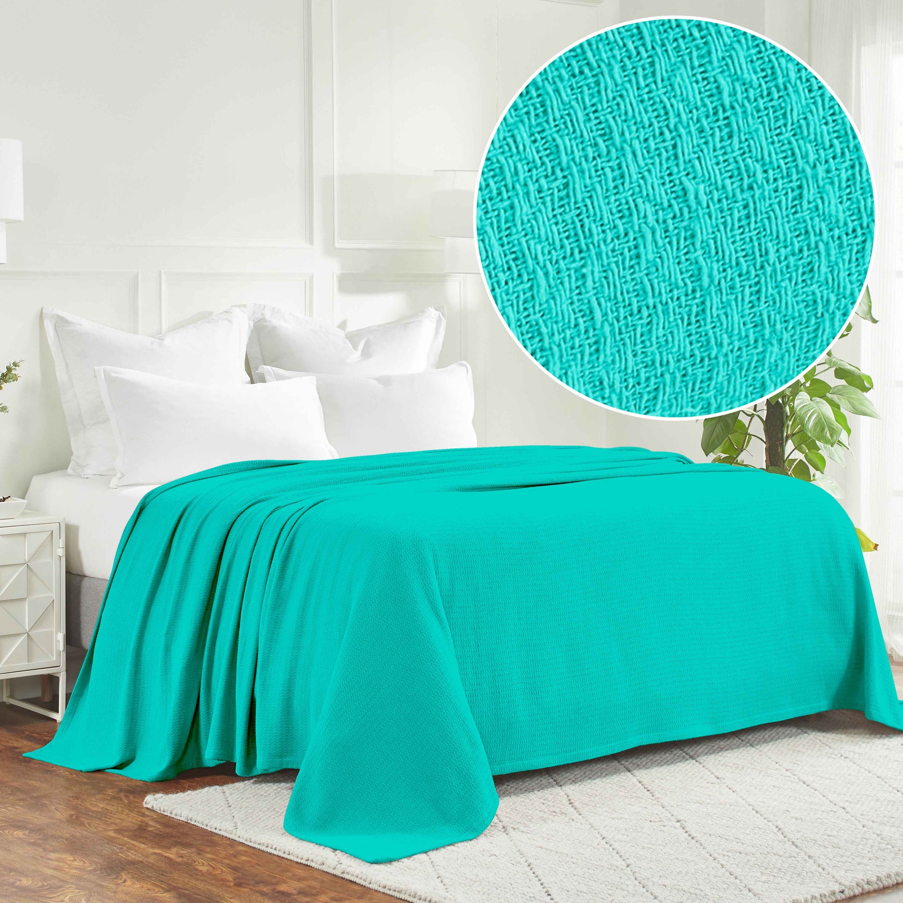 Waffle Weave Honeycomb Knit Soft Solid Textured Cotton Blanket - Turquoise