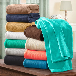 Waffle Weave Honeycomb Knit Soft Solid Textured Cotton Blanket - Turquoise