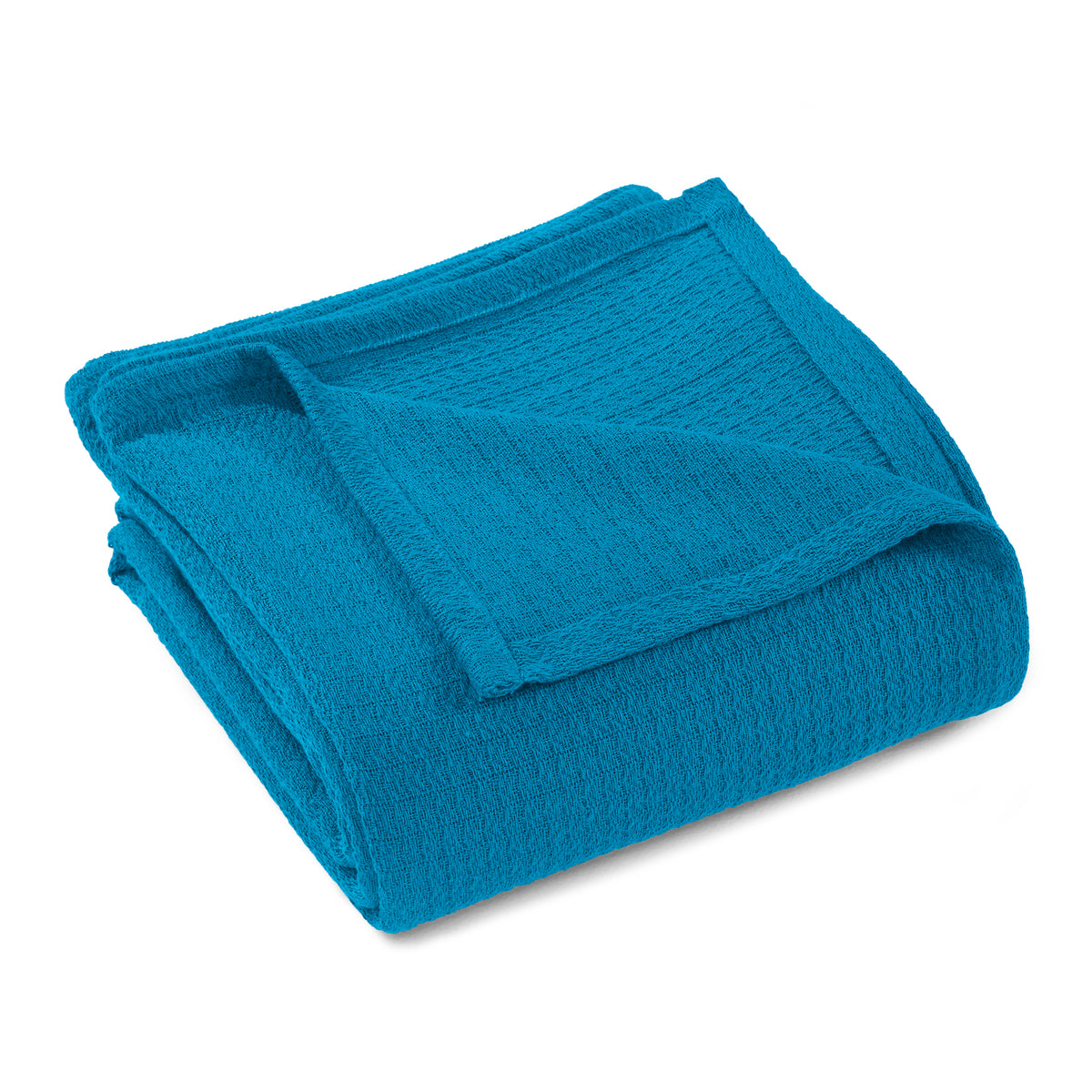 Waffle Weave Honeycomb Knit Soft Solid Textured Cotton Blanket - Azure 