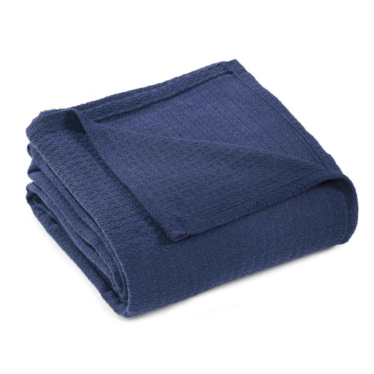 Waffle Weave Honeycomb Knit Soft Solid Textured Cotton Blanket - Navy Blue