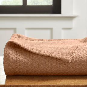 Waffle Weave Honeycomb Knit Soft Solid Textured Cotton Blanket - Camel