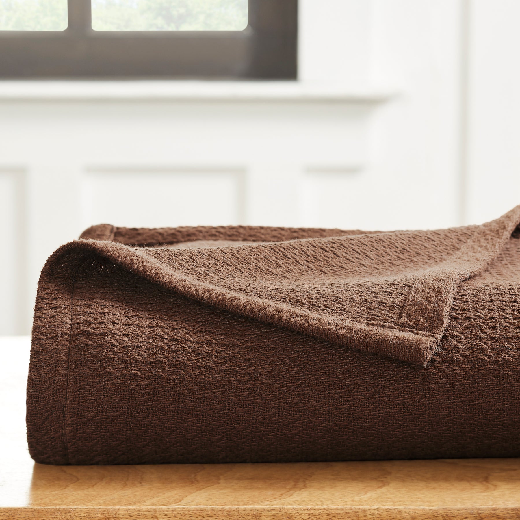 Waffle Weave Honeycomb Knit Soft Solid Textured Cotton Blanket - Chocolate