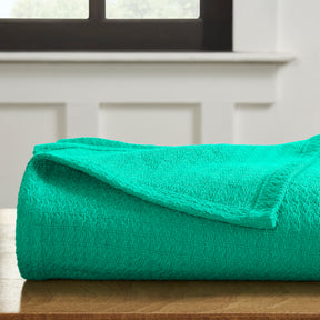 Waffle Weave Honeycomb Knit Soft Solid Textured Cotton Blanket - Gumdrop Green