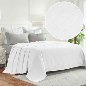 Milan Cotton Textured Jacquard Striped Lightweight Woven Blanket - White
