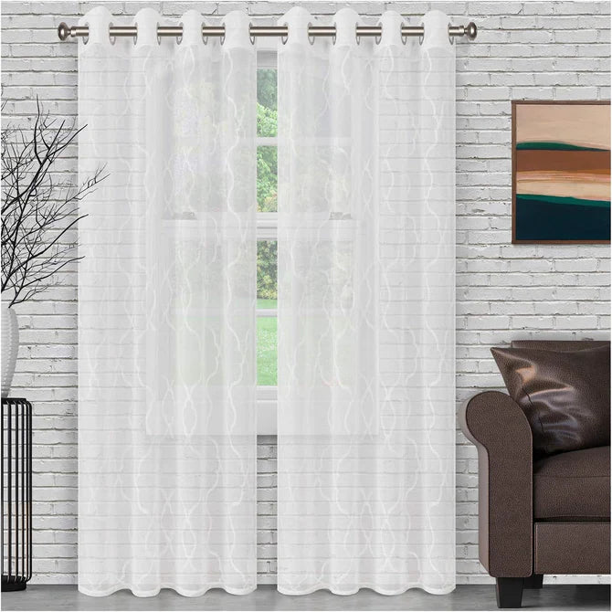 Embroidered Moroccan Lattice 2 Piece Sheer Curtain Set