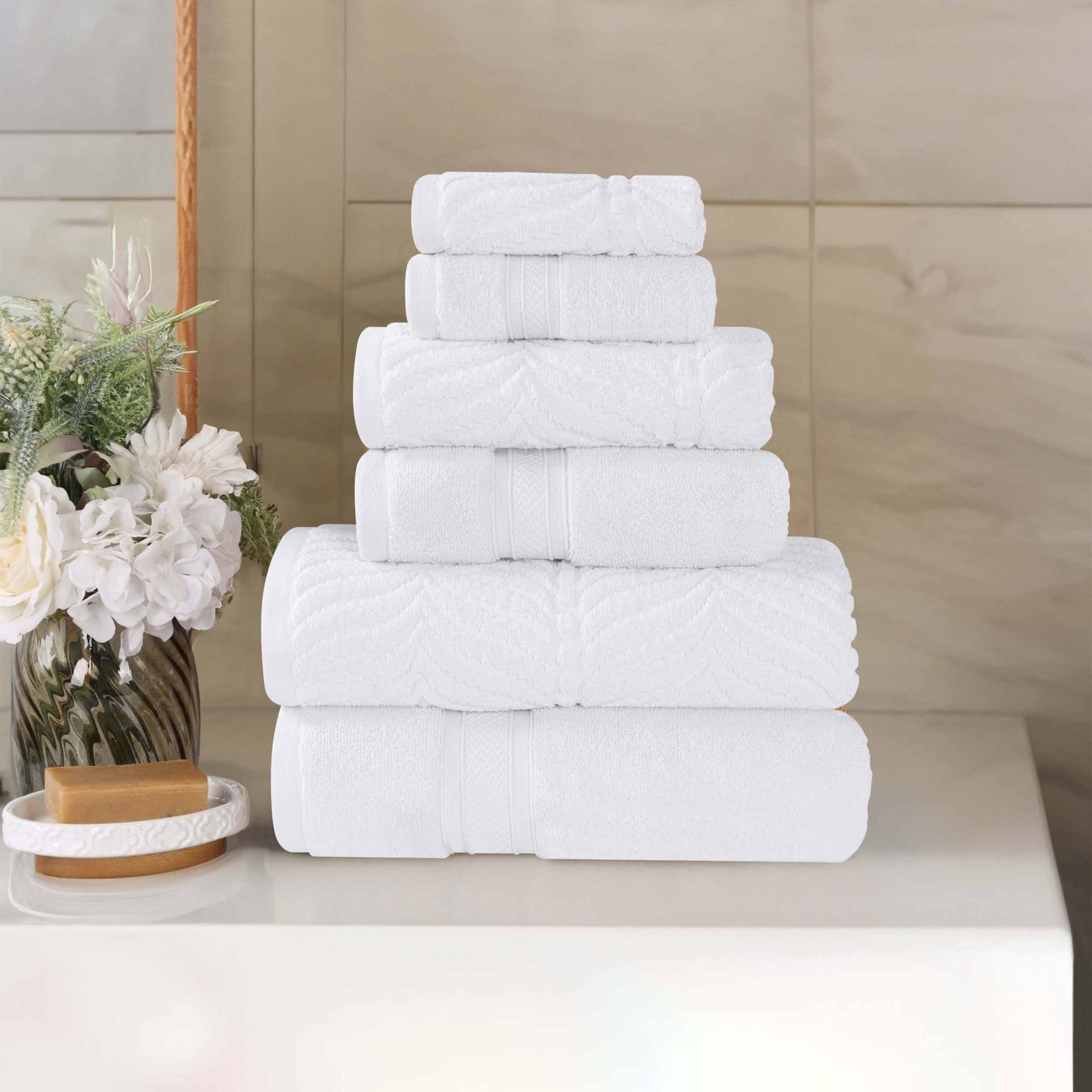Chevron Zero Twist Solid and Jacquard Soft Cotton 6 Piece Towel Set - Towel Set by Superior Brand