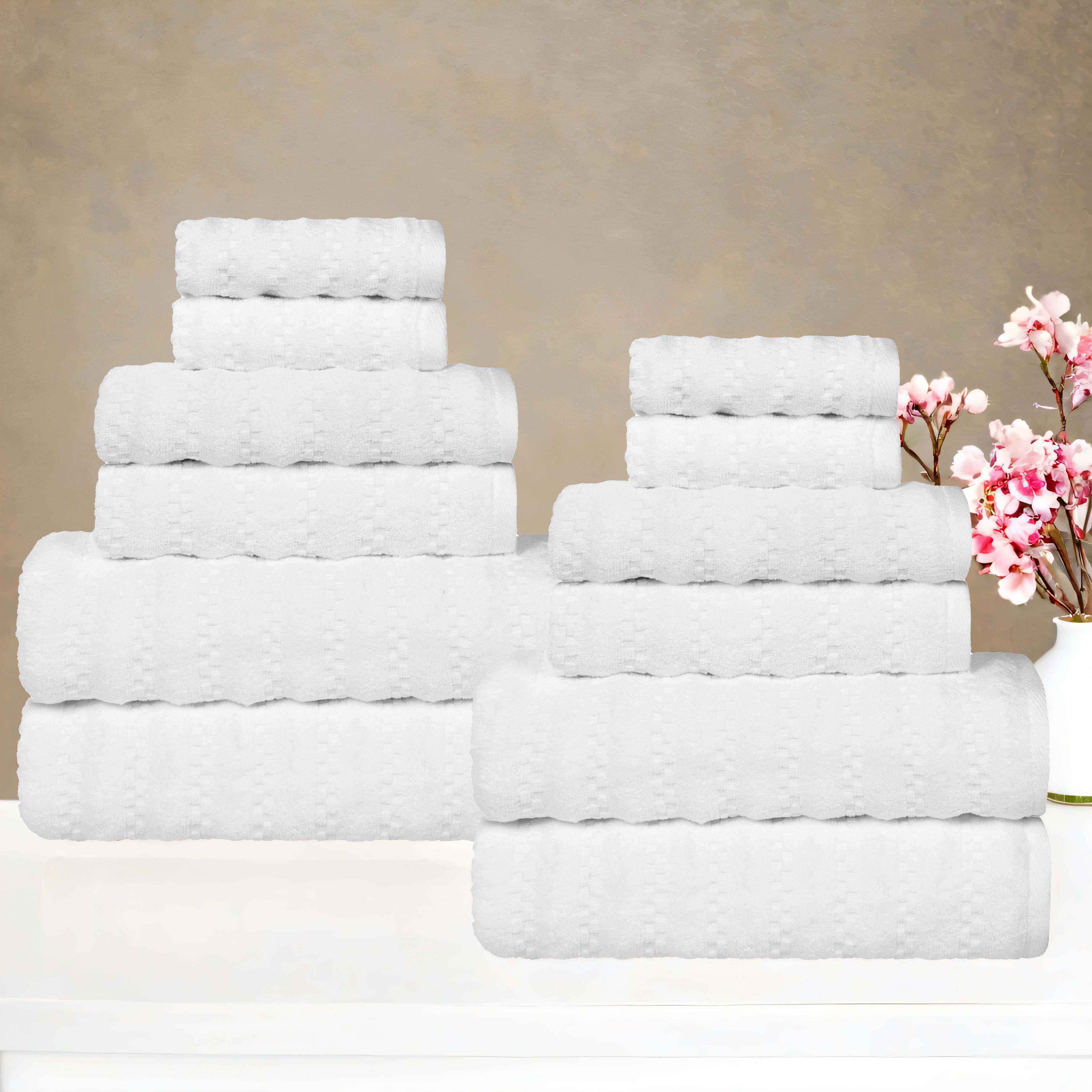 Zuma Zero Twist Cotton Medium Weight Waffle Stripes 12 Piece Towel Set - Towel Set by Superior Brand