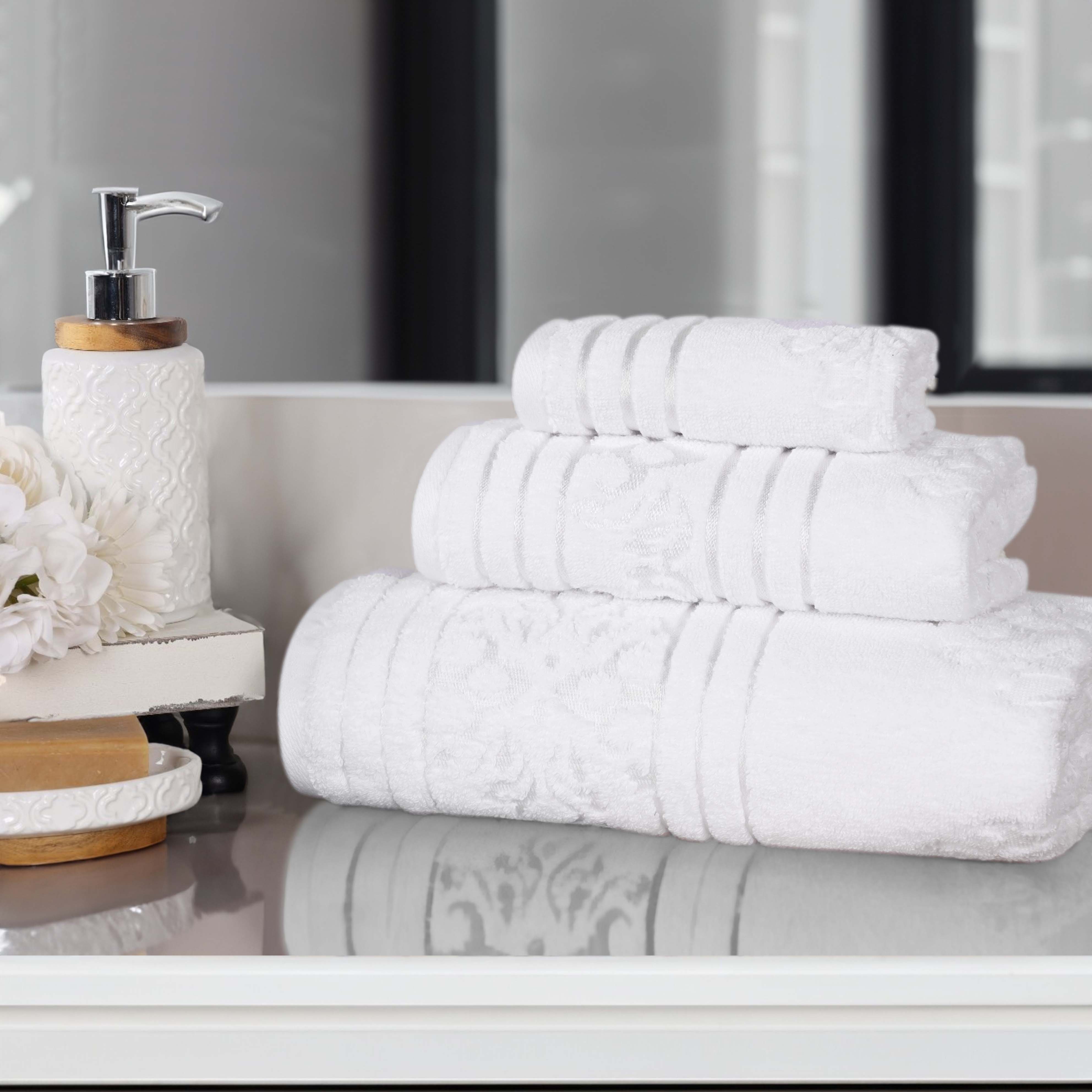 Sadie Zero Twist Cotton Floral Jacquard Absorbent 3 Piece Towel Set - Towel Set by Superior