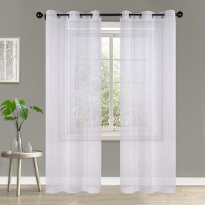 Jackson Striped Sheer Window Curtain Panels - White