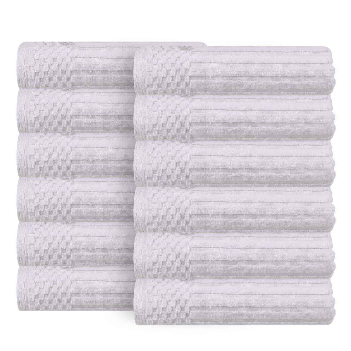Soho Ribbed Cotton Absorbent Face Towel / Washcloth Set of 12 - White