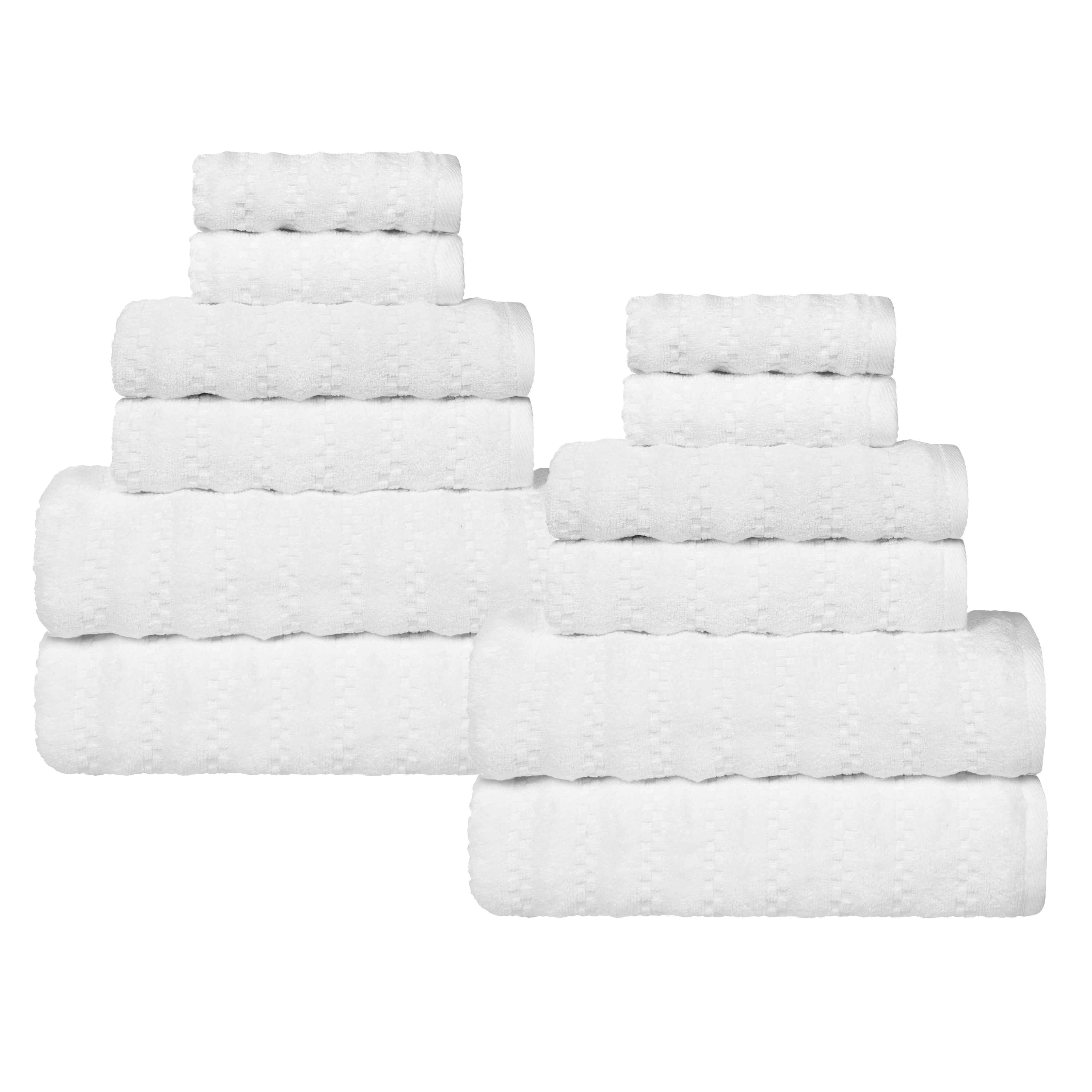 Zuma Zero Twist Cotton Medium Weight Waffle Stripes 12 Piece Towel Set - Towel Set by Superior Brand