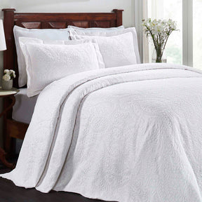 Aspen Cotton Blend Jacquard Floral Scalloped Edge Bedspread Set - White