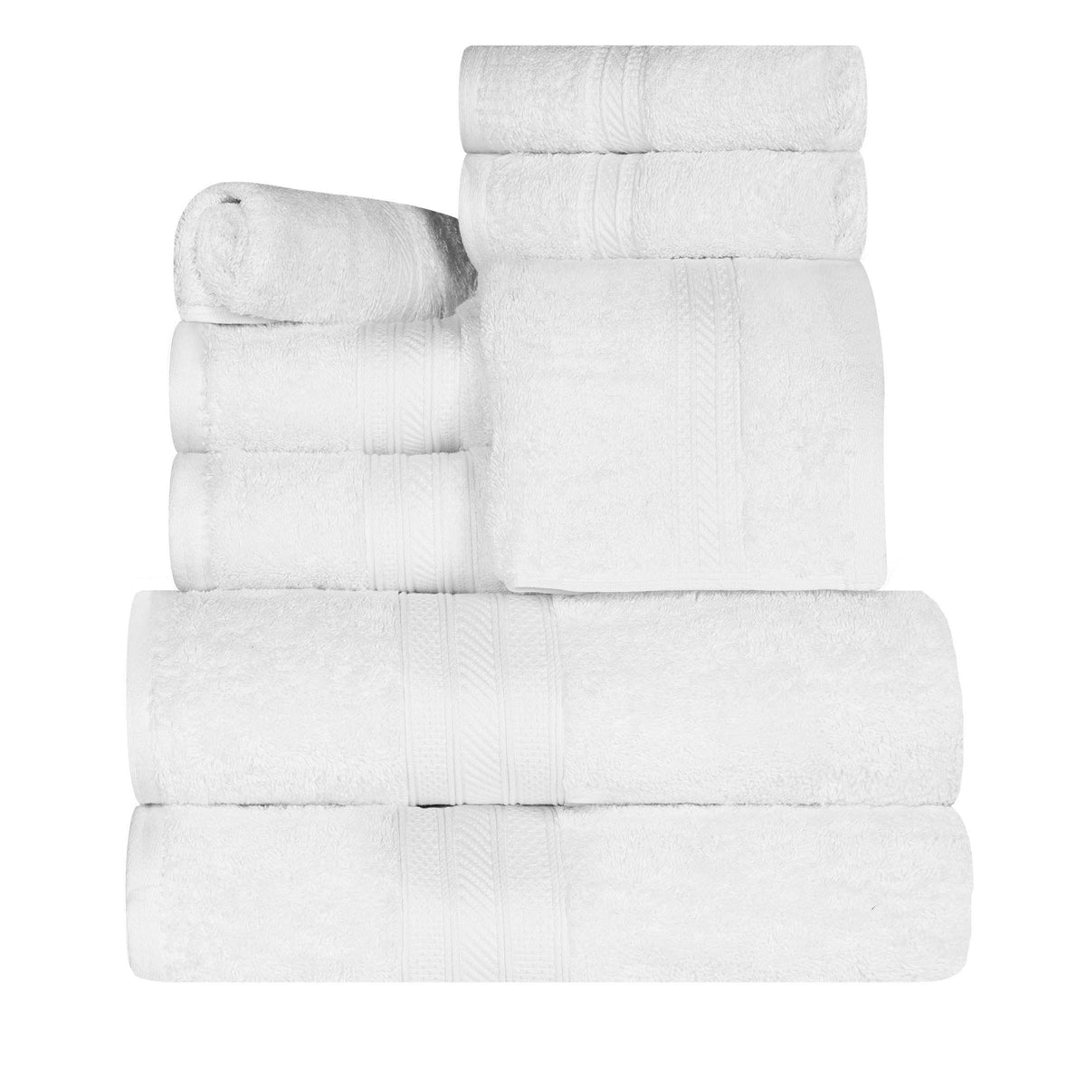 Cotton Heavyweight Absorbent Plush 8 Piece Towel Set - White