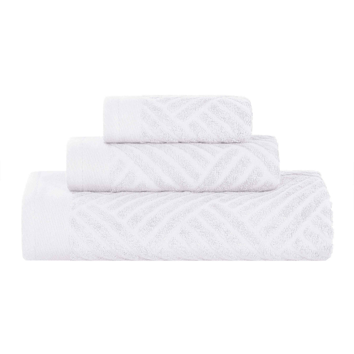 Basketweave Egyptian Cotton Jacquard 3 Piece Assorted Towel Set - White