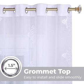 Sheer Traditional Embroidered Damask Grommet Curtain Panel Set - White