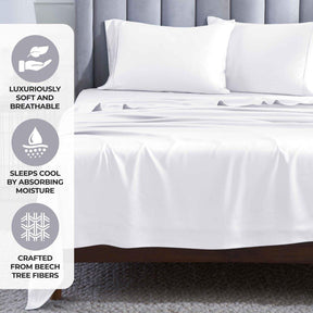 Modal From Beechwood 400 Thread Count Cooling Solid Bed Sheet Set - White