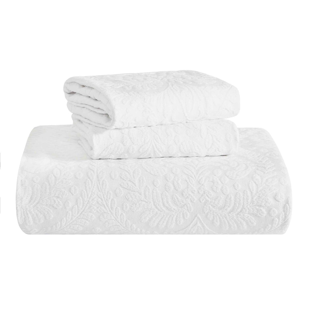 Aspen Cotton Blend Jacquard Floral Scalloped Edge Bedspread Set - White