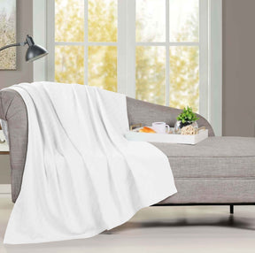 Milan Cotton Textured Jacquard Striped Lightweight Woven Blanket - White