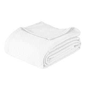 Nobel Cotton Textured Jacquard Chevron Lightweight Woven Blanket - White