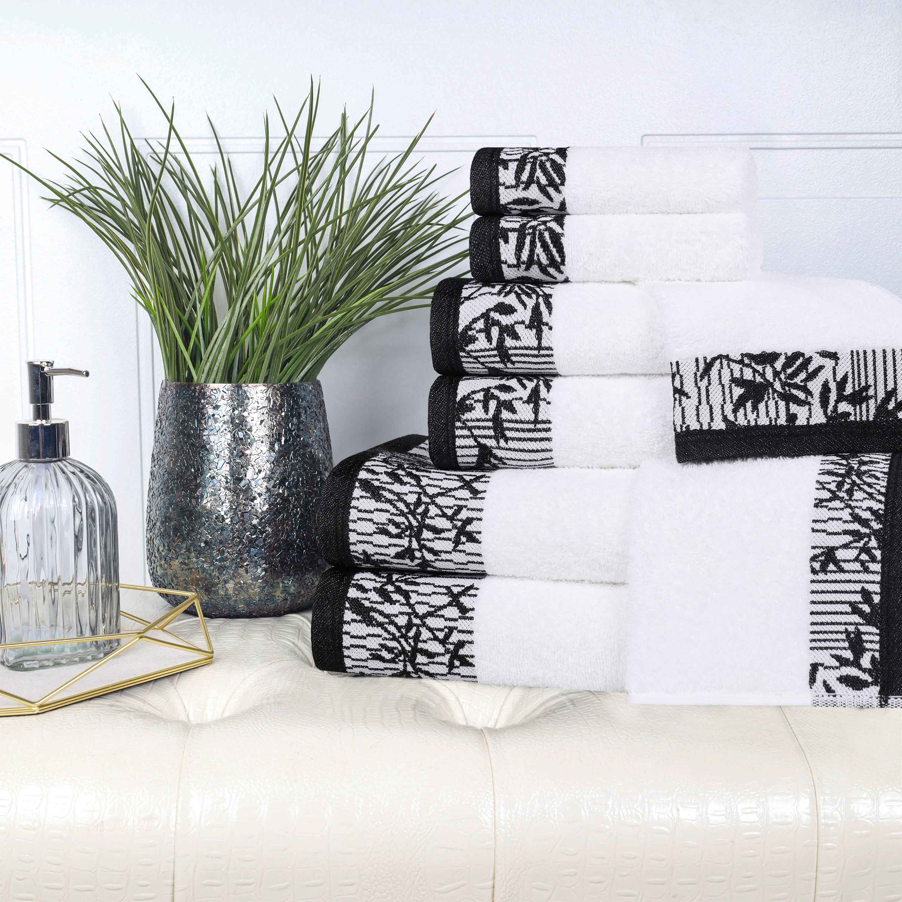 Wisteria Cotton Medium Weight Floral Jacquard Border 8 Piece Towel Set - Towel Set by Superior Brand
