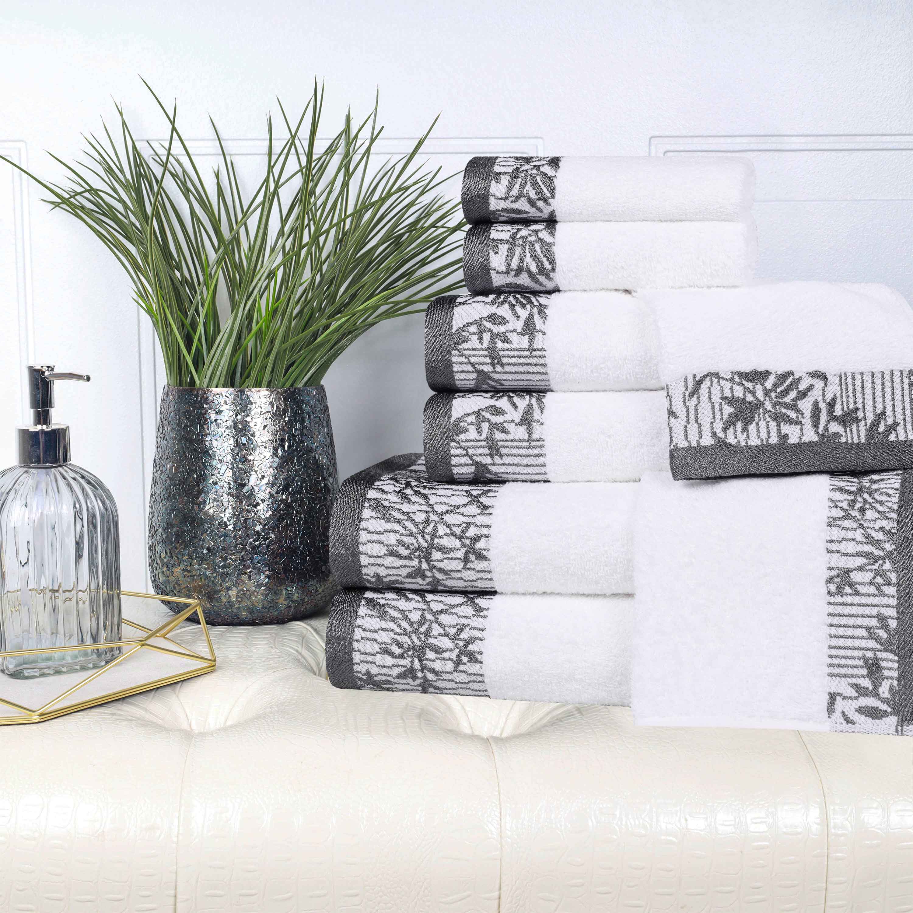 Wisteria Cotton Medium Weight Floral Jacquard Border 8 Piece Towel Set - Towel Set by Superior Brand