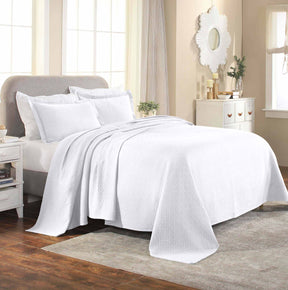 Basket Weave Matelasse Cotton Bedspread Set - White